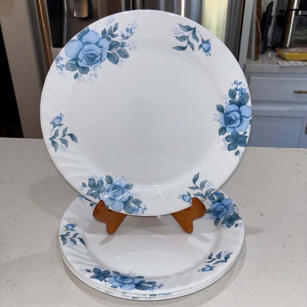 Vintage Corelle Blue Velvet Rose Dinner Plates Set of 4 10.25”